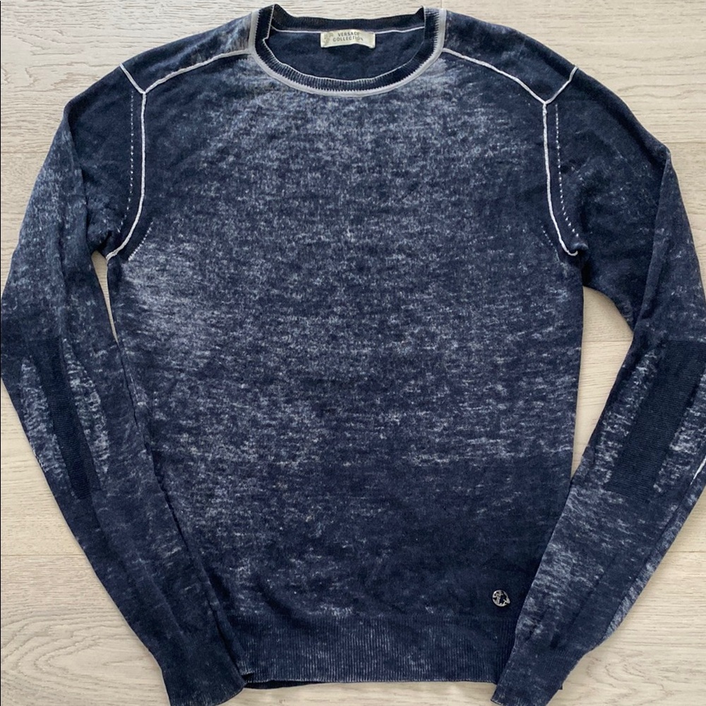 Versace Blue Crewneck Sweater with Subtle Stitching
